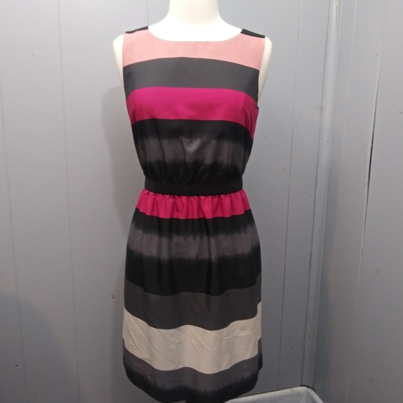 LOFT Dresses & Skirts - LOFT Pink/Grey Striped Sheath Dress XS